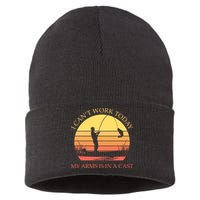 I Can't Work Today My Arms Is In A Cast Funny Fishing Sustainable Knit Beanie