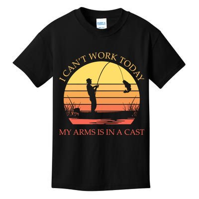 I Can't Work Today My Arms Is In A Cast Funny Fishing Kids T-Shirt