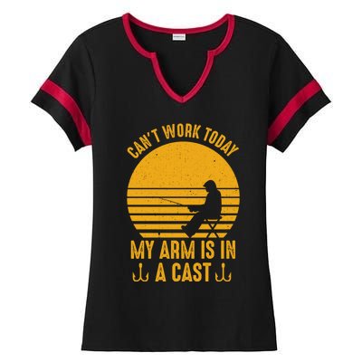 I Cant Work Today My Arm Is In A Cast Fishing Humor Gift Ladies Halftime Notch Neck Tee