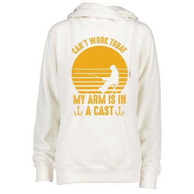 I Cant Work Today My Arm Is In A Cast Fishing Humor Gift Womens Funnel Neck Pullover Hood