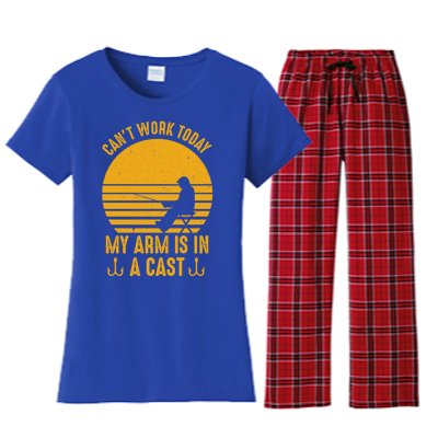 I Cant Work Today My Arm Is In A Cast Fishing Humor Gift Women's Flannel Pajama Set