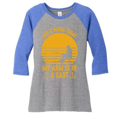 I Cant Work Today My Arm Is In A Cast Fishing Humor Gift Women's Tri-Blend 3/4-Sleeve Raglan Shirt