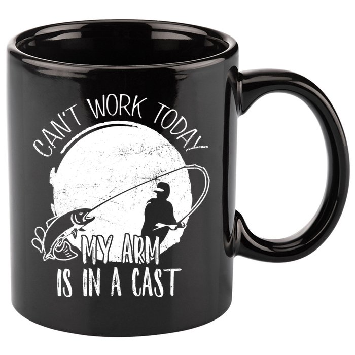 I Cant Work Today My Arm Is In A Cast Funny Fishing Pride Funny Gift 11oz C Handle Ceramic Mug