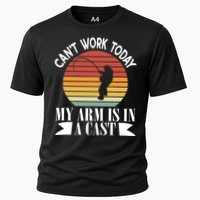 I Cant Work Today My Arm Is In A Cast Funny Fishing Cool Gift Cooling Performance Crew T-Shirt