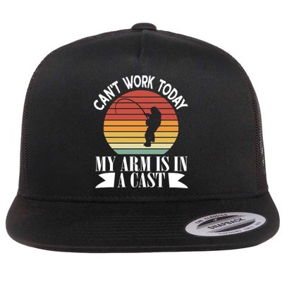 I Cant Work Today My Arm Is In A Cast Funny Fishing Cool Gift Flatbill Hat