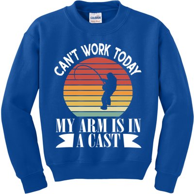 I Cant Work Today My Arm Is In A Cast Funny Fishing Cool Gift Kids Sweatshirt