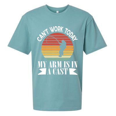 I Cant Work Today My Arm Is In A Cast Funny Fishing Cool Gift Sueded Cloud Jersey T-Shirt
