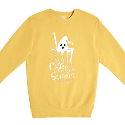 Iced Coffee With Extra Scream Halloween Ghost Spooky Gift Premium Crewneck Sweatshirt