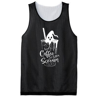 Iced Coffee With Extra Scream Halloween Ghost Spooky Gift Mesh Reversible Basketball Jersey Tank