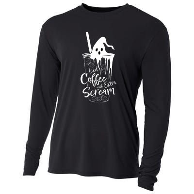 Iced Coffee With Extra Scream Halloween Ghost Spooky Gift Cooling Performance Long Sleeve Crew