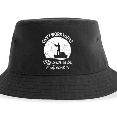 I Cant Work Today My Arm Is In A Cast Funny Fishing Sustainable Bucket Hat