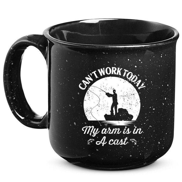 I Cant Work Today My Arm Is In A Cast Funny Fishing 15oz Campfire Ceramic Mug
