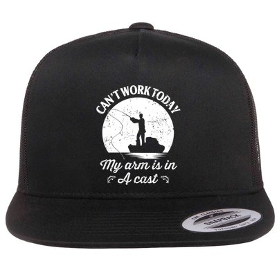 I Cant Work Today My Arm Is In A Cast Funny Fishing Flatbill Hat