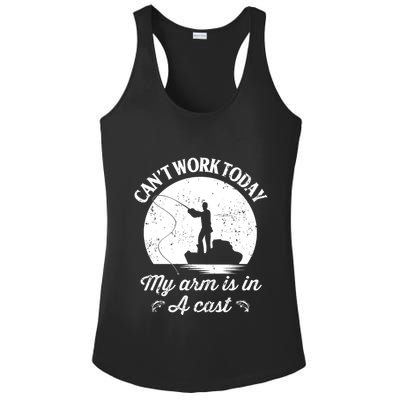 I Cant Work Today My Arm Is In A Cast Funny Fishing Ladies PosiCharge Competitor Racerback Tank