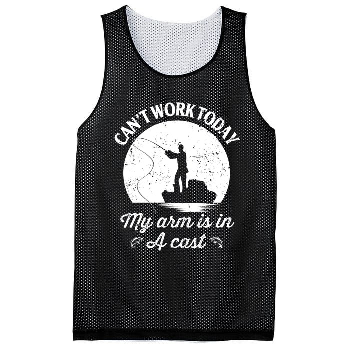 I Cant Work Today My Arm Is In A Cast Funny Fishing Mesh Reversible Basketball Jersey Tank