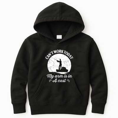 I Cant Work Today My Arm Is In A Cast Funny Fishing Kids Hoodie