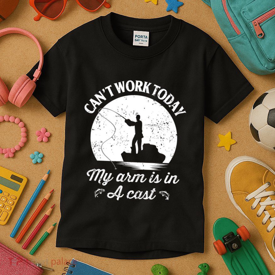 I Cant Work Today My Arm Is In A Cast Funny Fishing Kids T-Shirt