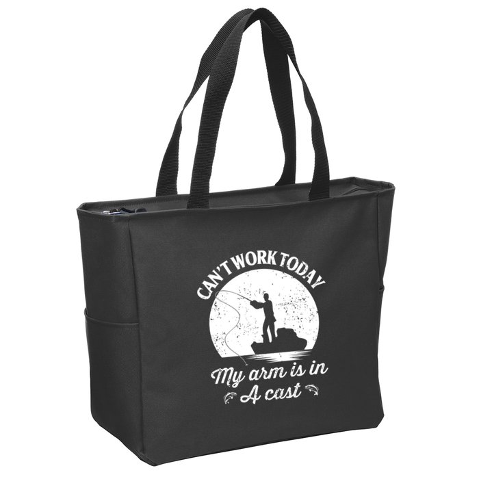 I Cant Work Today My Arm Is In A Cast Funny Fishing Zip Tote Bag