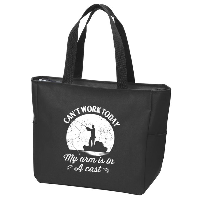 I Cant Work Today My Arm Is In A Cast Funny Fishing Zip Tote Bag