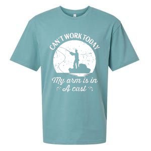 I Cant Work Today My Arm Is In A Cast Funny Fishing Sueded Cloud Jersey T-Shirt