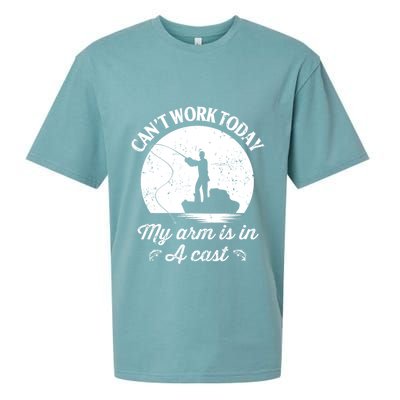 I Cant Work Today My Arm Is In A Cast Funny Fishing Sueded Cloud Jersey T-Shirt