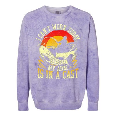 I Cant Work Today My Arm Is In A Cast Fishing Fathers Day Colorblast Crewneck Sweatshirt