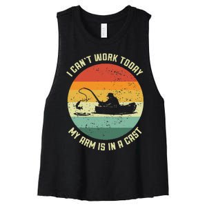 I Can't Work Today My Arm Is In A Cast Fishing Fathers Day Women's Racerback Cropped Tank