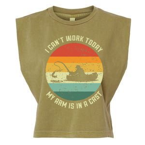 I Can't Work Today My Arm Is In A Cast Fishing Fathers Day Garment-Dyed Women's Muscle Tee