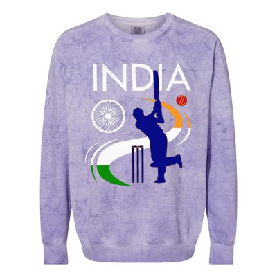 India Cricket With Indian Flag Brush Stroke Colorblast Crewneck Sweatshirt