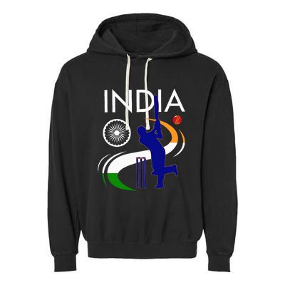 India Cricket With Indian Flag Brush Stroke Garment-Dyed Fleece Hoodie