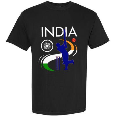 India Cricket With Indian Flag Brush Stroke Garment-Dyed Heavyweight T-Shirt