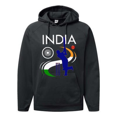 India Cricket With Indian Flag Brush Stroke Performance Fleece Hoodie