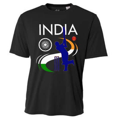 India Cricket With Indian Flag Brush Stroke Cooling Performance Crew T-Shirt