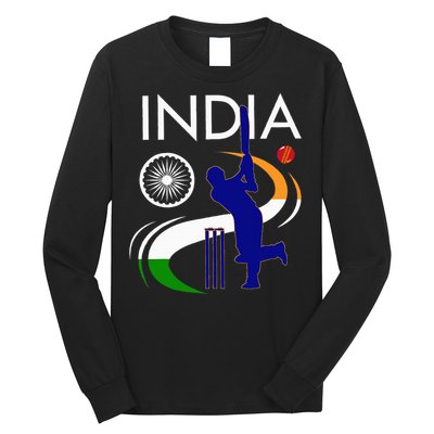 India Cricket With Indian Flag Brush Stroke Long Sleeve Shirt