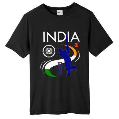 India Cricket With Indian Flag Brush Stroke Tall Fusion ChromaSoft Performance T-Shirt