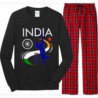 India Cricket With Indian Flag Brush Stroke Long Sleeve Pajama Set