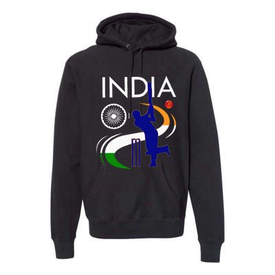 India Cricket With Indian Flag Brush Stroke Premium Hoodie