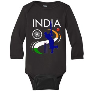 India Cricket With Indian Flag Brush Stroke Baby Long Sleeve Bodysuit