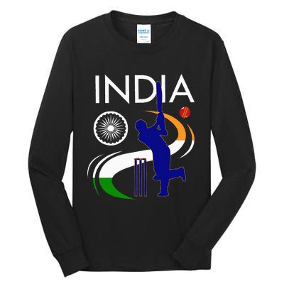 India Cricket With Indian Flag Brush Stroke Tall Long Sleeve T-Shirt