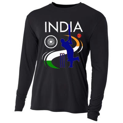 India Cricket With Indian Flag Brush Stroke Cooling Performance Long Sleeve Crew