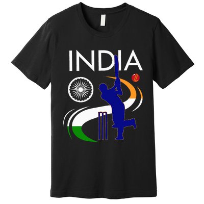 India Cricket With Indian Flag Brush Stroke Premium T-Shirt