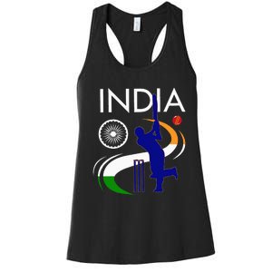 India Cricket With Indian Flag Brush Stroke Women's Racerback Tank