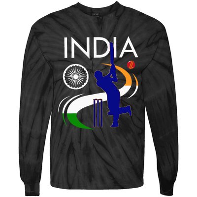 India Cricket With Indian Flag Brush Stroke Tie-Dye Long Sleeve Shirt