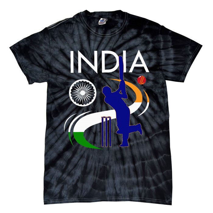 India Cricket With Indian Flag Brush Stroke Tie-Dye T-Shirt