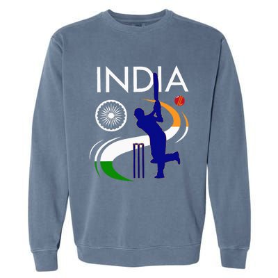 India Cricket With Indian Flag Brush Stroke Garment-Dyed Sweatshirt