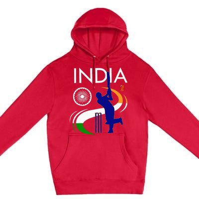 India Cricket With Indian Flag Brush Stroke Premium Pullover Hoodie