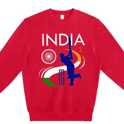 India Cricket With Indian Flag Brush Stroke Premium Crewneck Sweatshirt