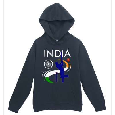 India Cricket With Indian Flag Brush Stroke Urban Pullover Hoodie