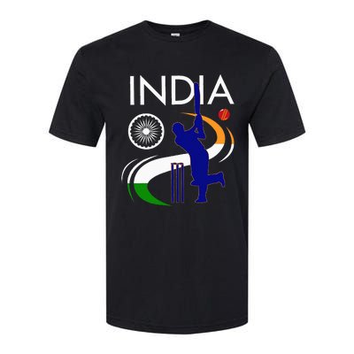 India Cricket With Indian Flag Brush Stroke Softstyle CVC T-Shirt