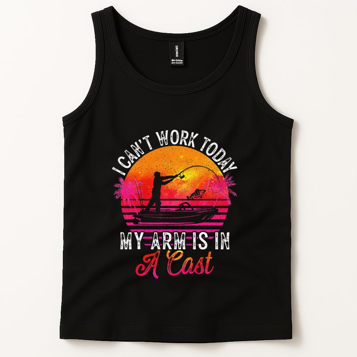 I Can't Work Today My Arm Is In A Cast Funny Fishing Tank Top
